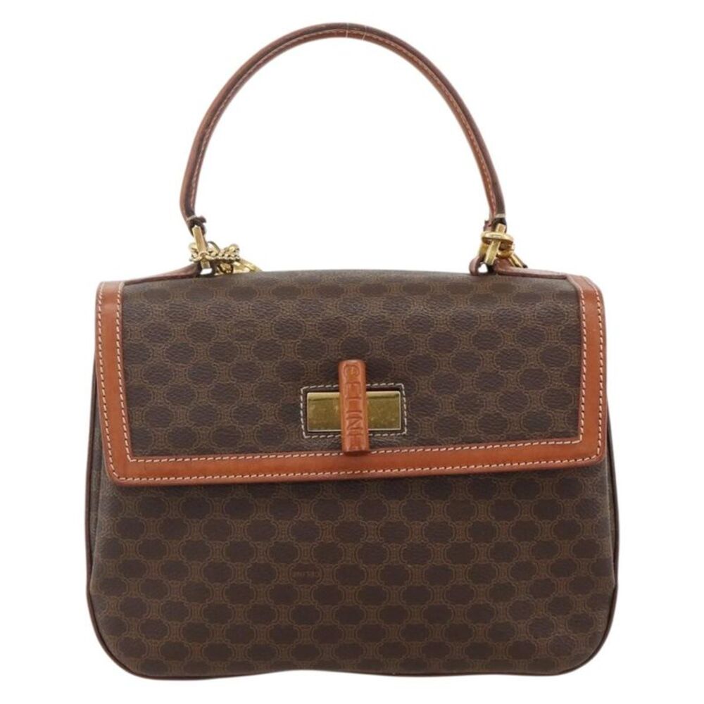 Celine Vintage Convertible Top Handle Macadam Coated Canvas Brown Pvc Handbag